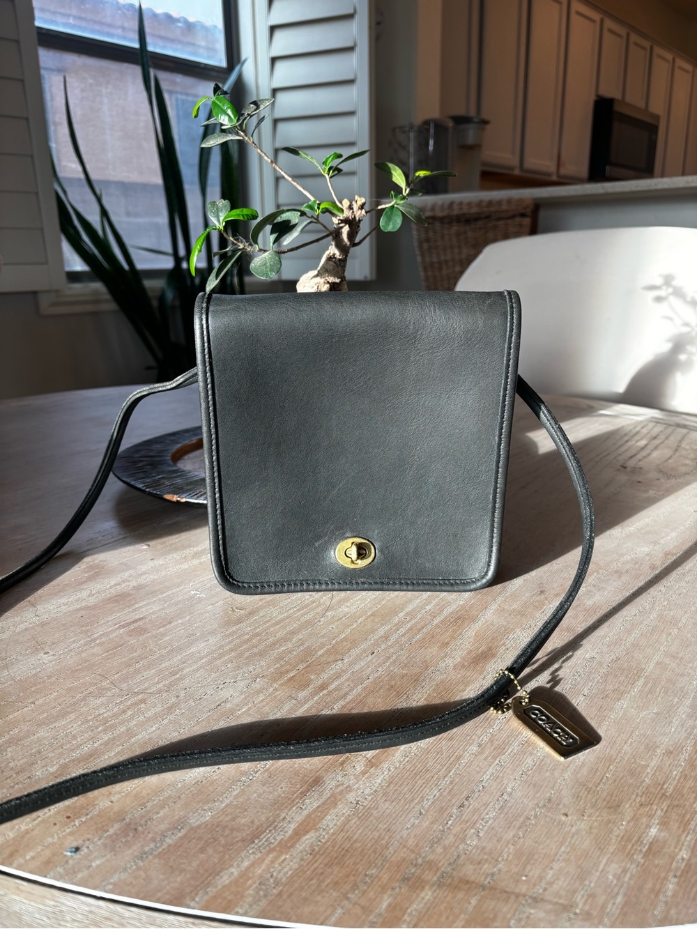 Coach VTG Black Leather Crossbody with Gold Turnlock